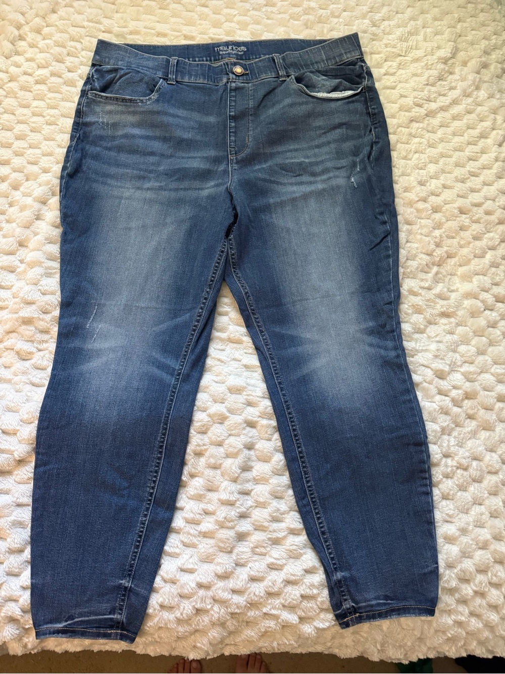 Maurice’s Lightly Distressed super high rise Pull-on Jeggings.